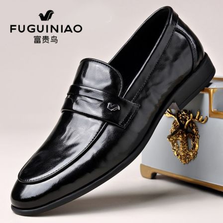 富贵鸟男鞋真皮商务休闲皮鞋男软底防滑豆豆鞋潮流一脚蹬懒人鞋子