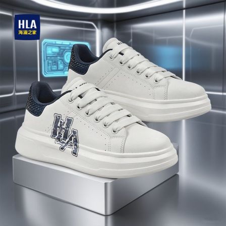HLA/海澜之家2025秋季新品时尚休闲鞋印花雕花小白鞋潮流百搭板鞋