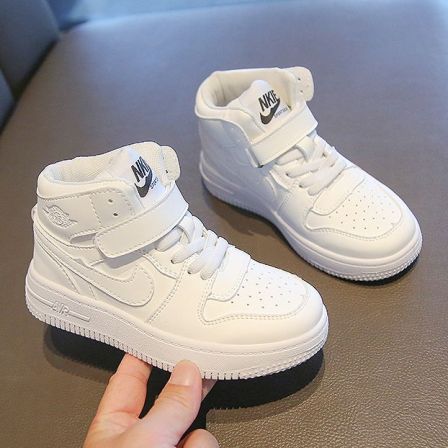 新品巴拉巴拉AJ儿童高帮板鞋运动鞋2024秋季新款女童真皮小白鞋男