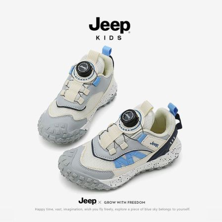 jeep儿童休闲鞋2025新款男女童秋季网面透气中大童皮面软底运动鞋