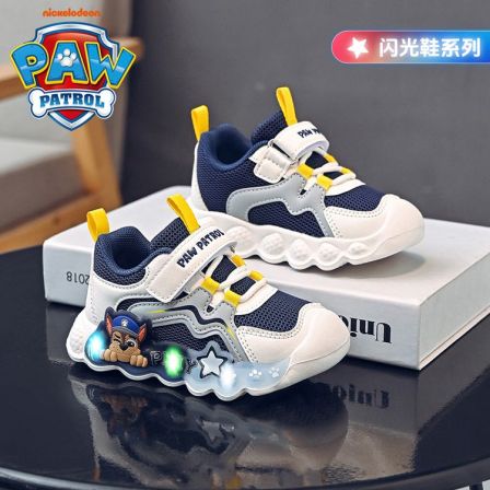 汪汪队儿童男童运动鞋网面2025春秋季新款小童宝宝软底休闲亮灯鞋