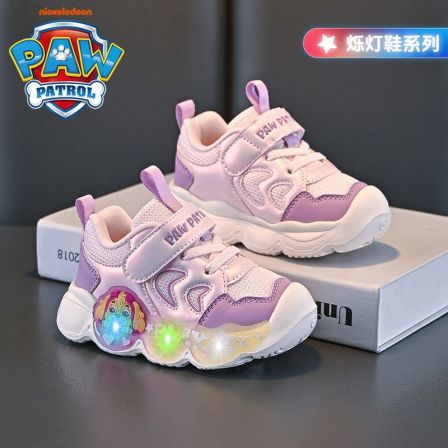 汪汪队女童运动鞋2025春秋季新款幼儿园小女孩儿童闪灯跑步鞋软底