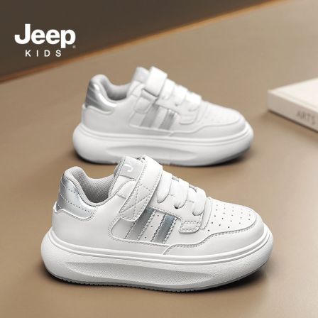 jeep儿童小白鞋女童男童2025新款鞋子软底白色运动鞋低帮板鞋春秋
