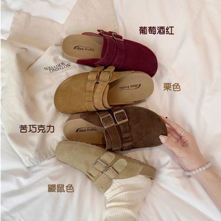 【sheii苏茵茵】丹麦面包~百搭滑扣休闲厚底透气勃肯女半拖E5216006