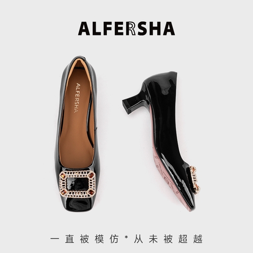 四季单鞋ALFERSHA广系联名2619367新款气质法式水钻方扣高跟单鞋B主图