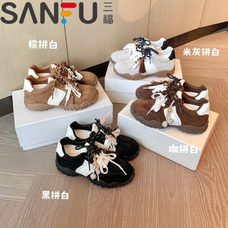三福新色啦~8cm内增高月牙厚底鸳鸯鞋带运动休闲鞋女德训鞋秋新款