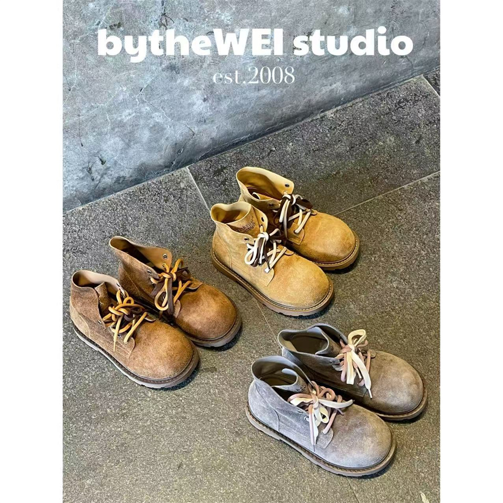 bytheWEI【独库公路】内增高版～软塌塌的豚豚头层牛皮短靴马丁靴女主图