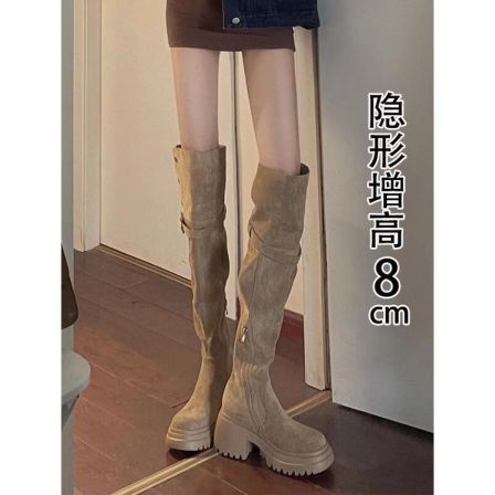 过膝长靴女厚底8cm2025年秋冬新款美拉德两穿翻折长筒靴高筒靴子