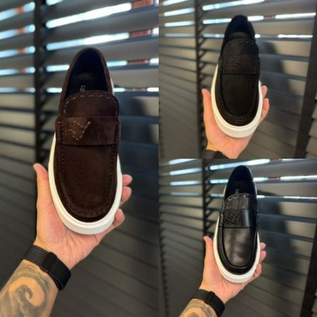 52356欧货秋季时尚百搭车缝线低帮一脚蹬男士休闲皮鞋