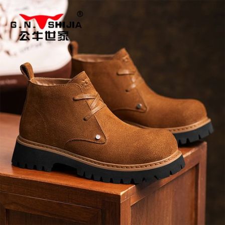公牛世家男鞋秋冬复古大头德比鞋男士英伦工装高帮男士沙漠马丁靴