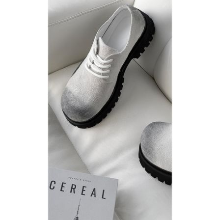 龙叨叨新款复古做旧擦色设计反毛绒圆头大头德比鞋厚底休闲皮鞋男