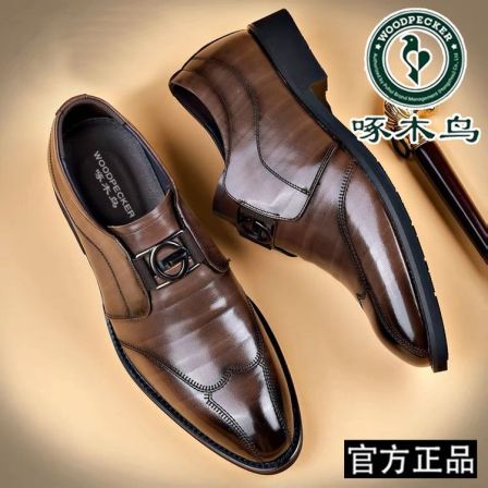 啄木鸟正品透气皮鞋男士新款商务正装休闲男皮鞋英伦尖头系带男鞋