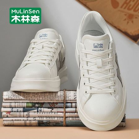 木林森鞋子男鞋2025新款秋季皮面小白鞋运动休闲板鞋青年增高潮鞋