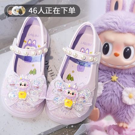 安踏走走女童公主皮鞋新款秋季拉布布儿童水晶鞋女孩洋派高跟鞋小