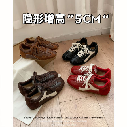 羊皮版！系带拼色内增高德训鞋女2025新款复古百搭阿甘鞋运动鞋女