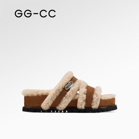 【路易暖茶】GGCC2025年秋季新款法式时尚厚底勃肯半拖鞋女毛毛拖