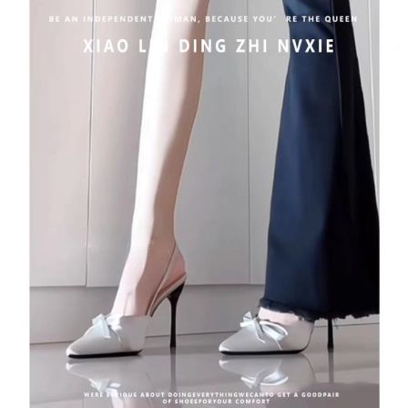 法式气质细跟凉鞋女高级感银色蝴蝶结高跟鞋新款小众绸缎中空单鞋