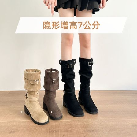 增高7cm美拉德靴子女爆款长筒靴2025秋冬新款百搭粗跟气质骑士靴