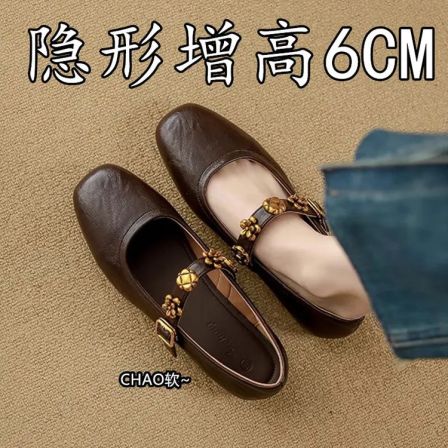 超软小羊皮~法式复古单鞋女2025夏新款平底一字带芭蕾鞋玛丽珍鞋