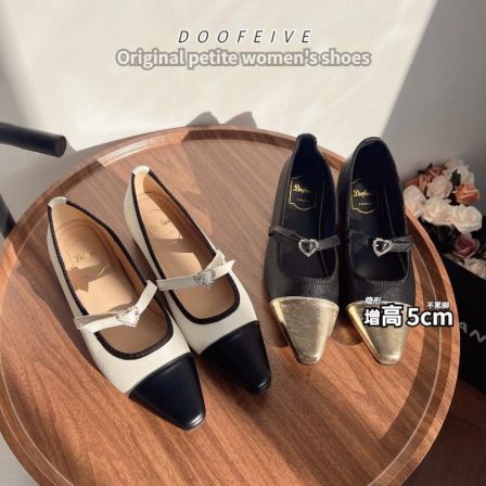 朵菲雯DOOFEIVE~复古小香风拼色浅口小方头玛丽珍内增高5CM单鞋女