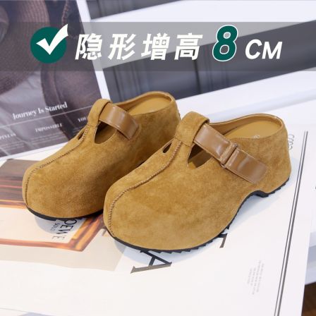 胖虎隐形增高8CM复古厚底勃肯鞋女2025年早秋百搭外穿包头半拖鞋