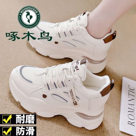 啄木鸟内增高女鞋夏季新款网面厚底老爹鞋百搭休闲软底轻便运动鞋