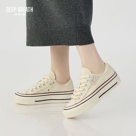 DEEP BREATH深呼吸女鞋解构毛边做旧绑带帆布鞋休闲鞋板鞋AX12328