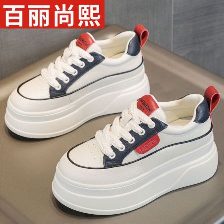 【百丽尚熙】增高小白鞋2025秋季透气新款休闲板鞋百搭时尚厚底女鞋