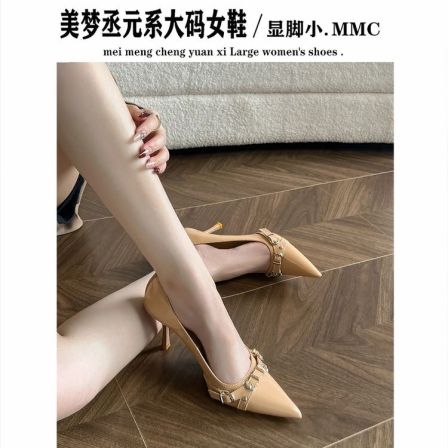 法式尖头细跟高跟鞋女通勤气质一脚蹬单鞋脚肥脚宽大码女鞋41到43