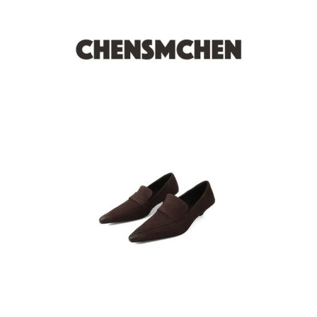 CHENSMCHEN 法式复古真皮尖头低跟通勤猫跟气质小皮鞋8011