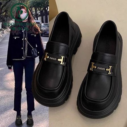 啄木鸟厚底乐福鞋女2025年新款春季增高小皮鞋女百搭鞋子黑色单鞋