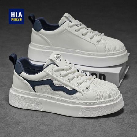 HLA/海澜之家男鞋秋季新款轻便百搭休闲板鞋男士厚底增高鞋小白鞋