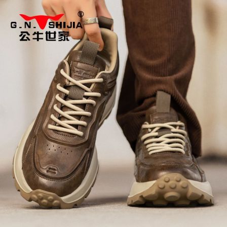 公牛世家男士运动休闲鞋秋季厚底增高鞋男时尚百搭户外复古鞋子男