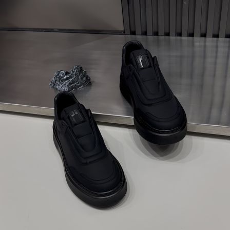 休闲板鞋秋季黑色透气休闲一脚蹬厚底休闲鞋板鞋低帮潮流潮鞋男士