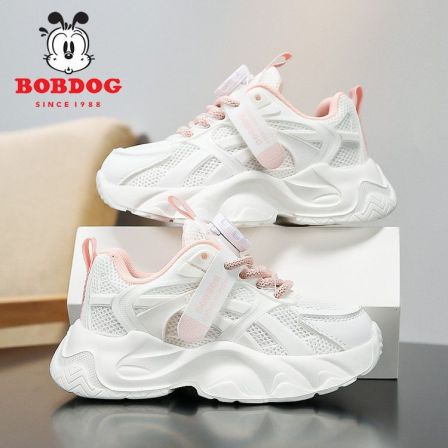 Bobdog/巴布豆女童鞋子2025新款儿童小白鞋网面透气运动鞋老爹鞋