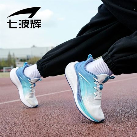 七波辉男童鞋系带网跑鞋2025年春秋透气软底青少年竞速碳板运动鞋