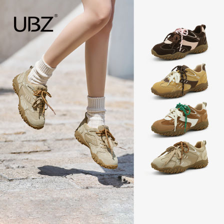 UBZ 防水厚底德训鞋女2025新款秋季复古休闲运动百搭黄色阿甘板鞋