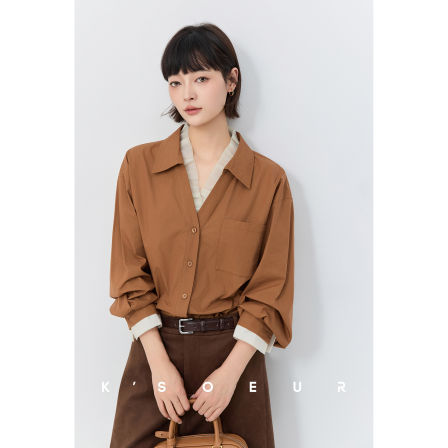 K姐KSOEUR【焦糖玛奇朵】设计感拼接氛围优雅假两件衬衫女