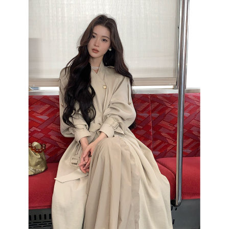 ICELOLLY巨好看风衣女2025新款中长款外套高个子亚麻大衣早秋穿搭