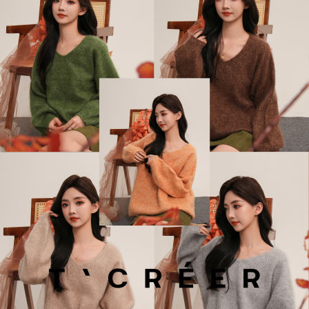 T`CREER｜ 【青野时记】韩版小众针织宽松慵懒长袖上衣女