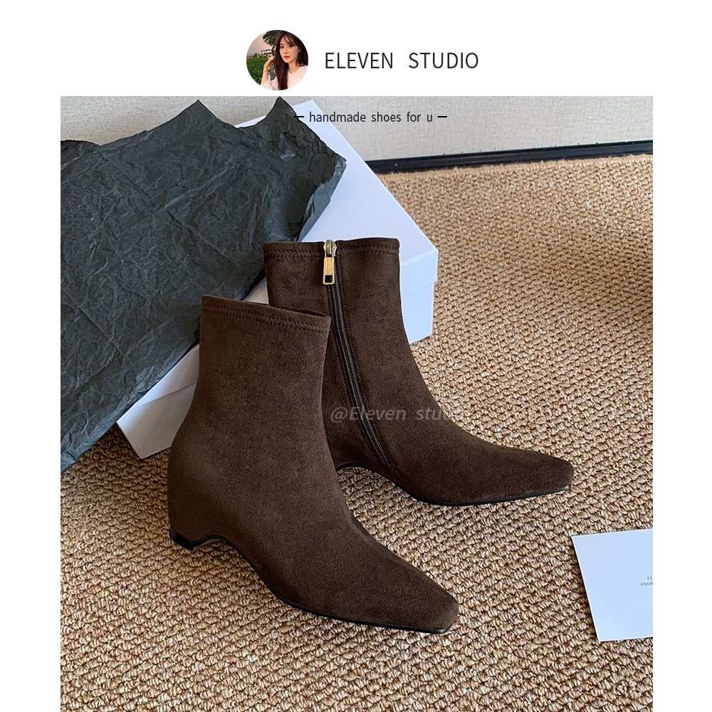 【王11】新款法式复古百搭瘦瘦靴极简精致气质韩系女靴 5CM/话梅主图