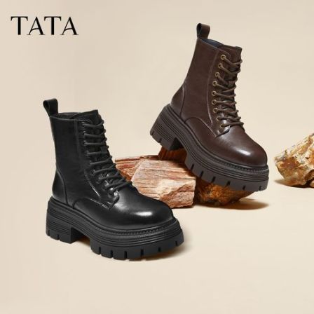 TATA/他她2025冬百搭简约系带时尚厚底马丁靴女靴新款CG801DD5