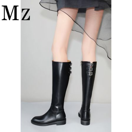 【奢品】大幂幂同款三重奏双层牛皮内增高不过膝长靴真皮锁扣骑士靴