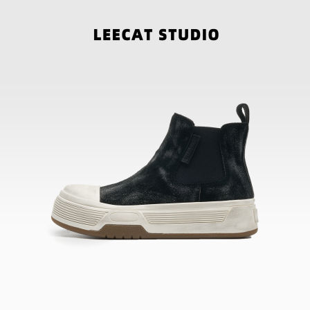 LeeCatStudio | 黑色短靴厚底增高绒面女秋冬新款真皮时装靴