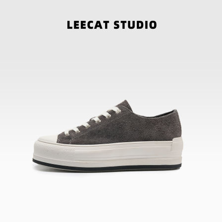 LeeCatStudio | 休闲板鞋厚底黑白色韩版薄款全皮小众真皮增高鞋