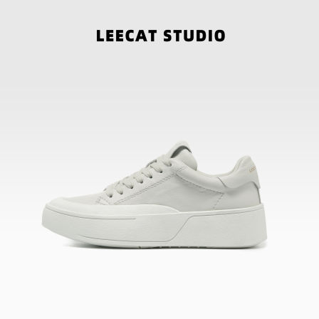 LeeCatStudio | 厚底板鞋灰白色减震拼色真皮软底不累脚休闲鞋