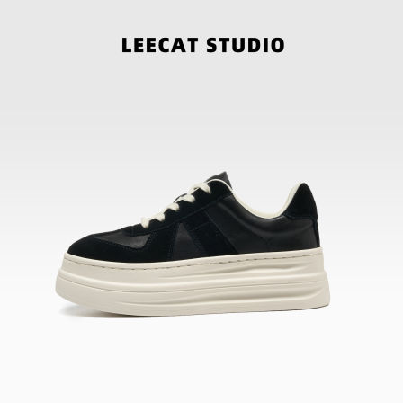 LeeCatStudio | 黑色厚底鞋增高时尚牛皮厚底时髦德训鞋