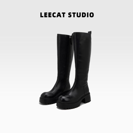 LeeCatStudio| 黑色骑士靴女2025秋季时尚显瘦复古真皮长高筒靴子