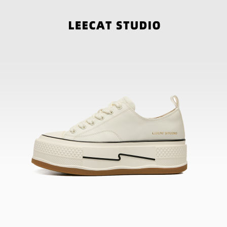 LeeCat Studio | 真皮小白鞋小个子白色透气配裙子小众厚底板鞋