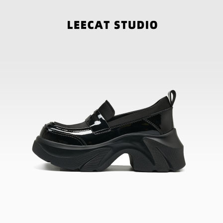 LeeCatStudio | 厚底乐福鞋亮面6.5cm增高~2025新款女黑色小皮鞋